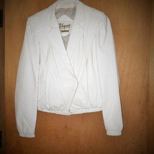 Vintage White Leather Jacket Berman’s 1980’s Ladies Size 12 Punk Rock Biker